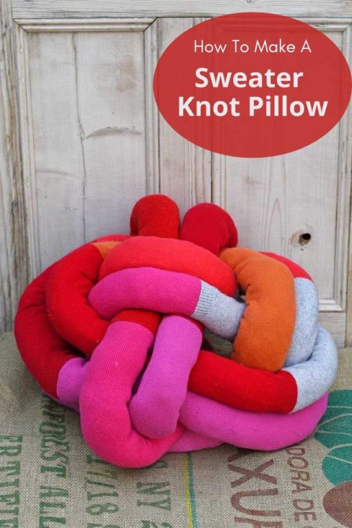 How To Make A Fun DIY Knot Pillow From Old Sweaters Pillar Box Blue