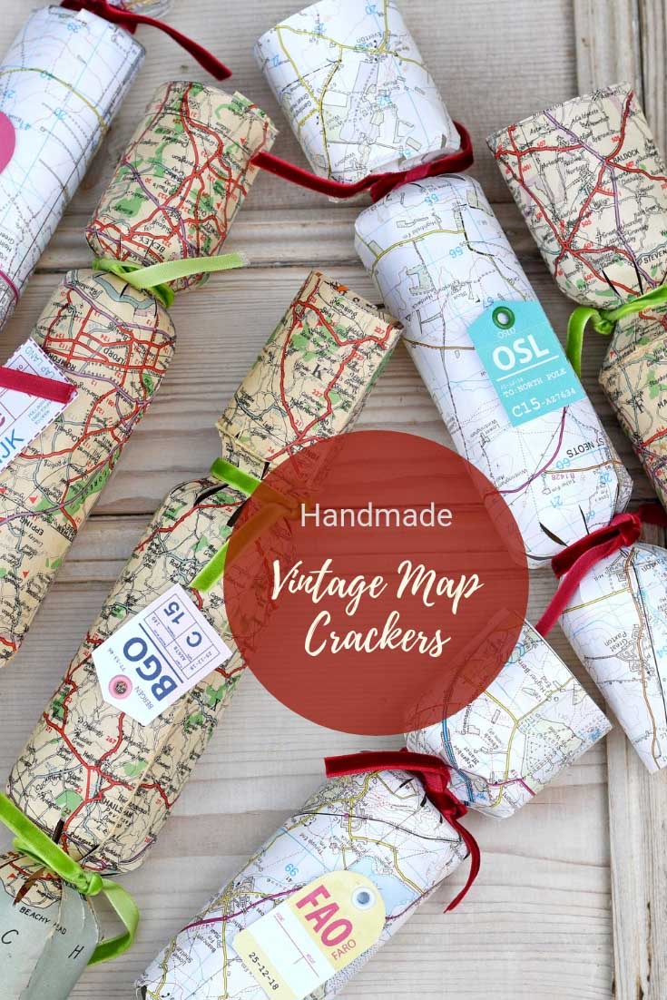 Make your own christmas crackers with vintage maps 