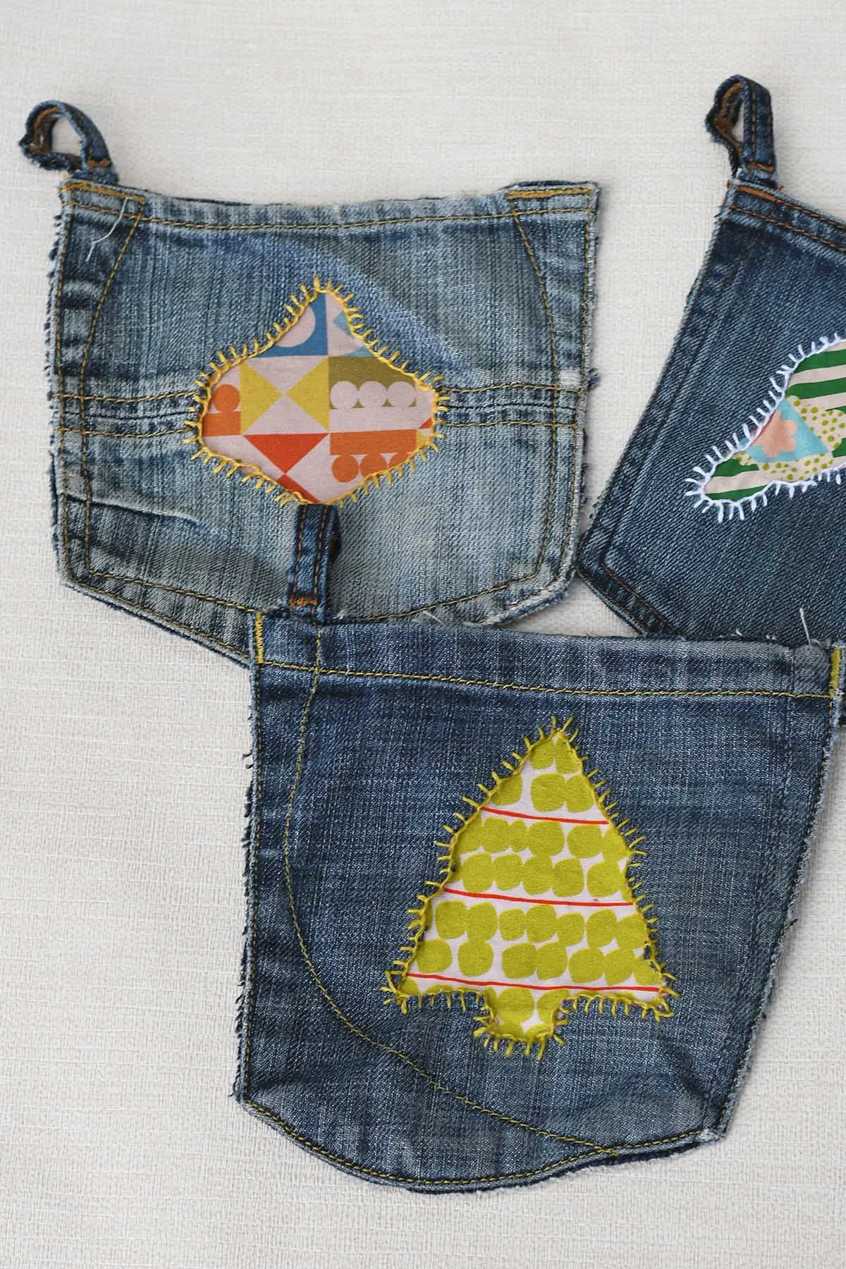 Denim applique pockets for Christmas