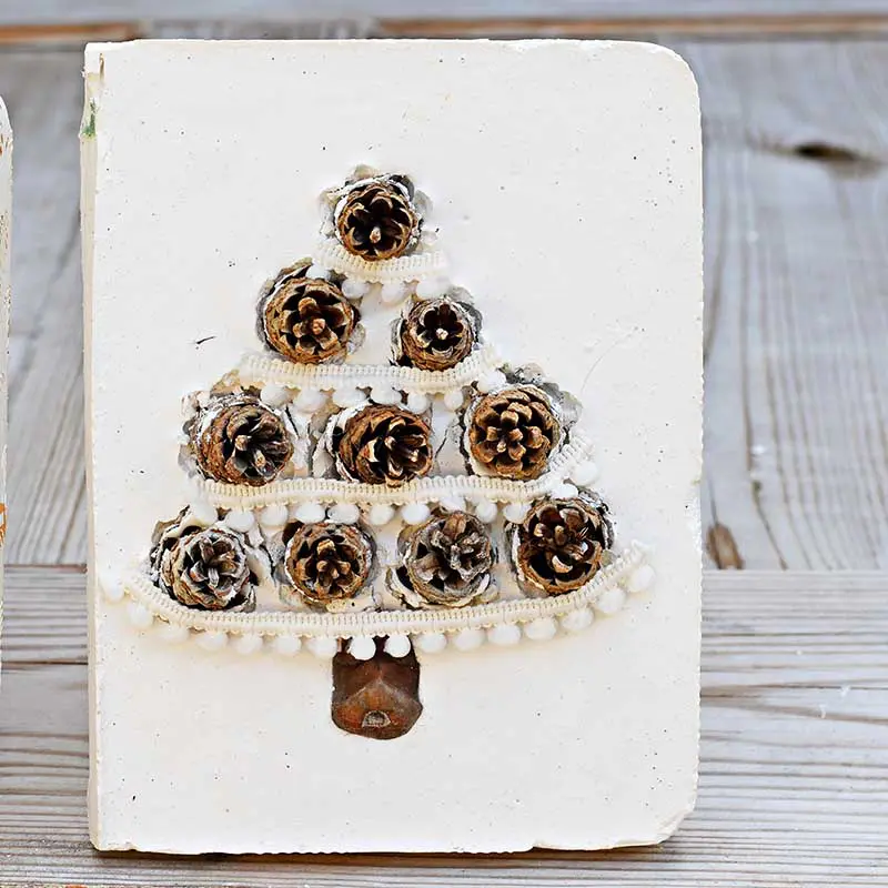 DIY plaster of paris pinecone tree Christmas tiles