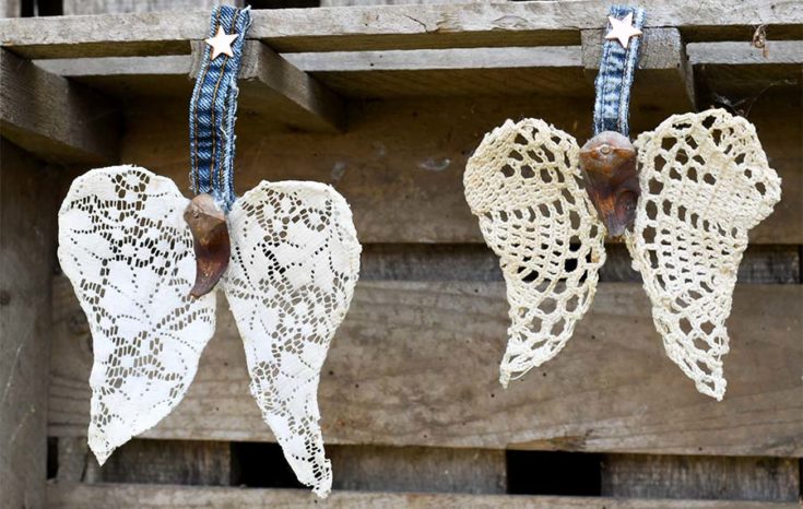 DIY doily wing ornaments