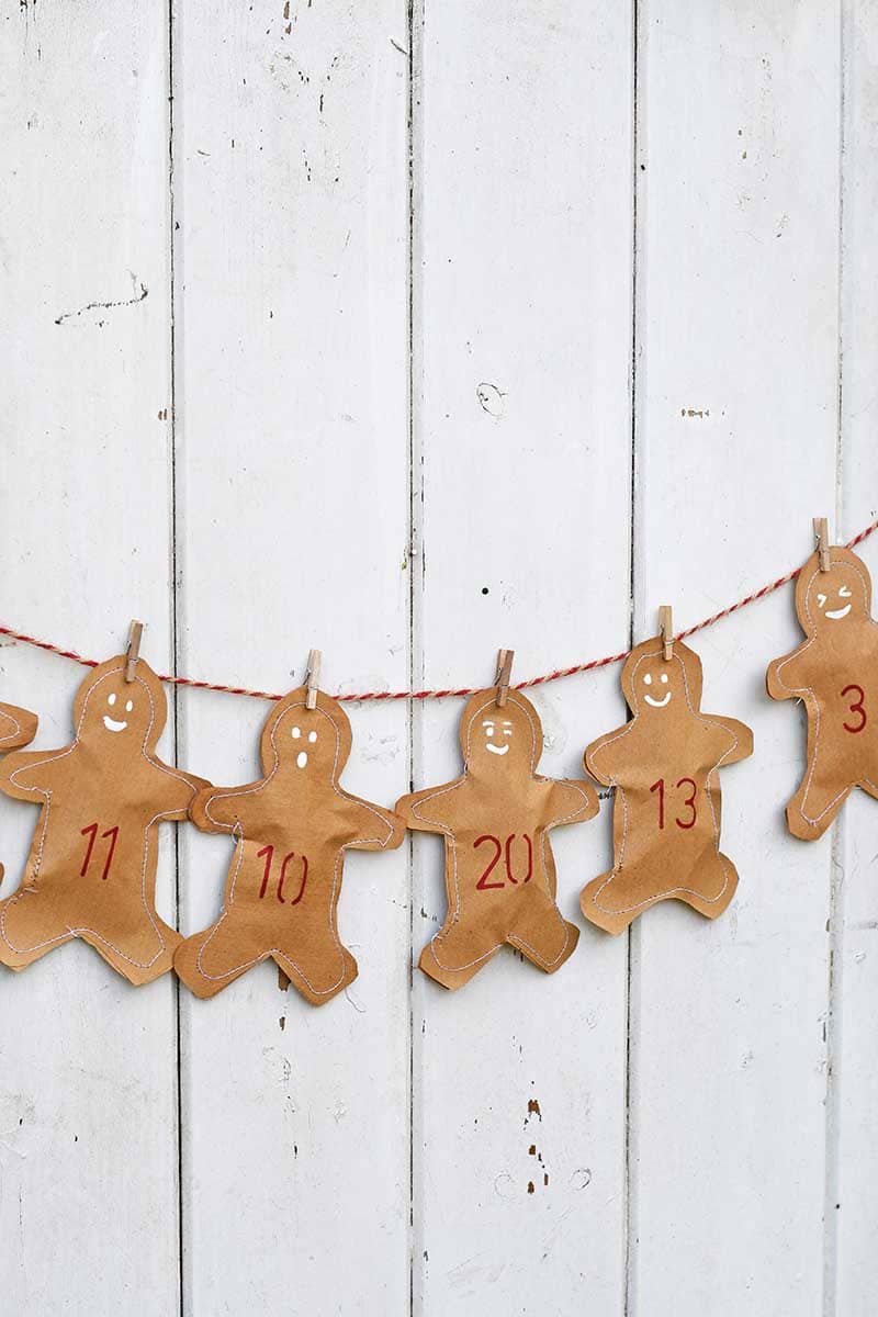 handmade advent calendar with kraft paper gingerbread men