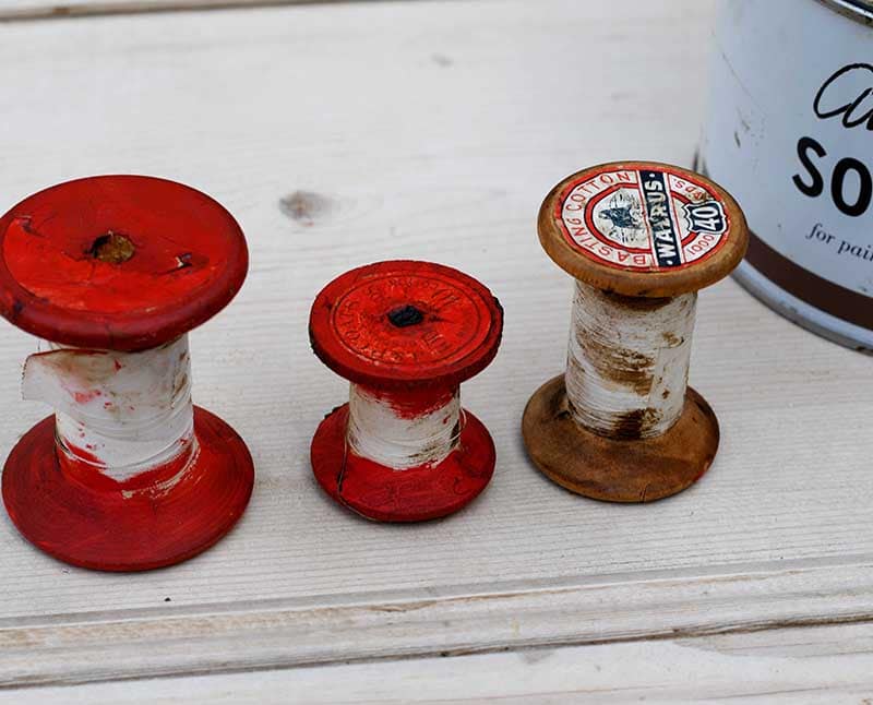 painted vintage wooden thread spools