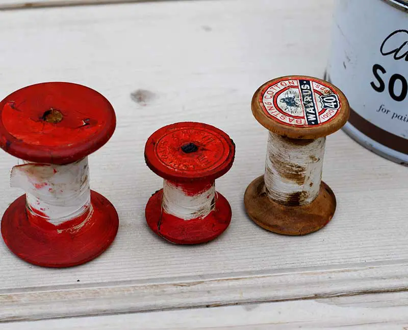 painted vintage wooden thread spools