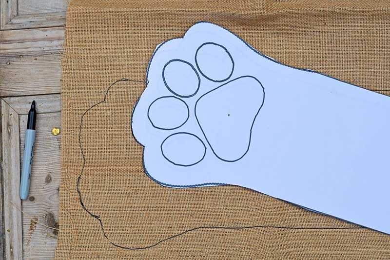 Paw stocking pattern on burlap