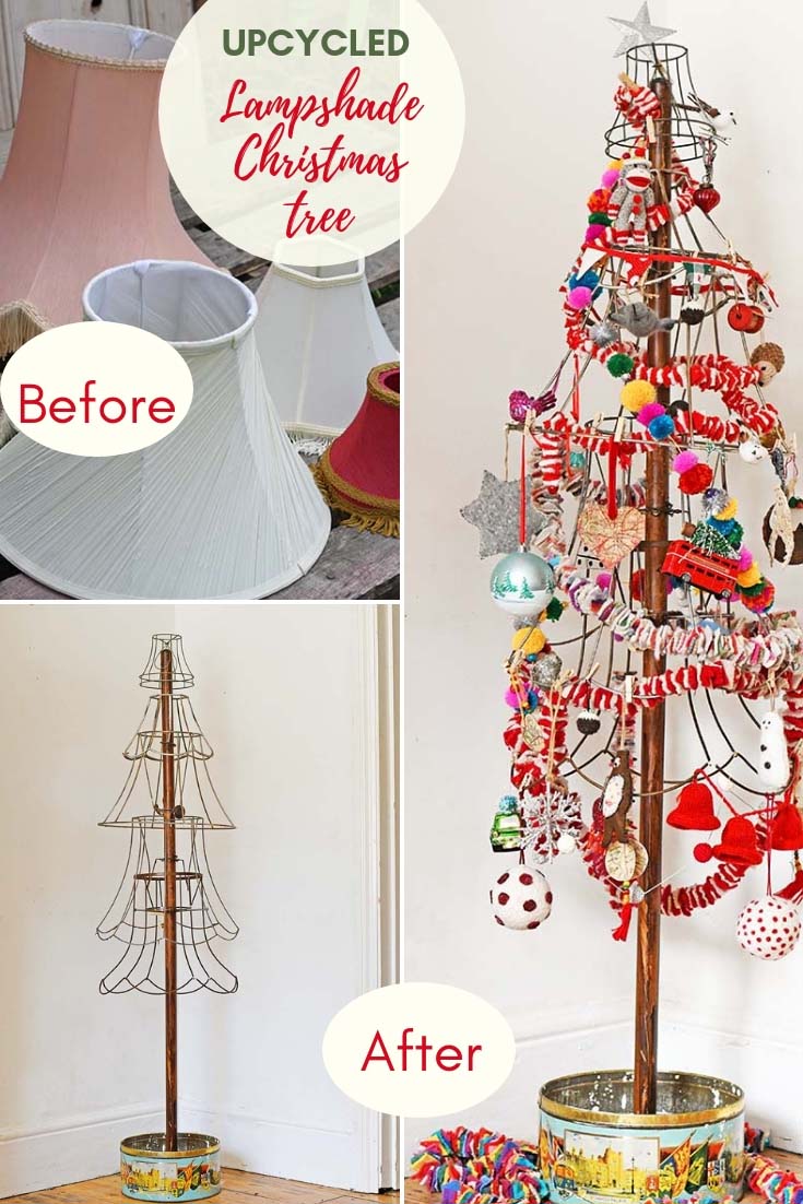 How To Make A Rustic Christmas Tree From Old Lampshades Pillar Box Upcycled Rustic Christmas Tree