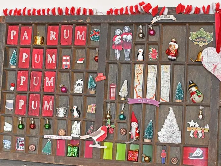 Vintage Christmas Printers Tray into Christmas Shadow box