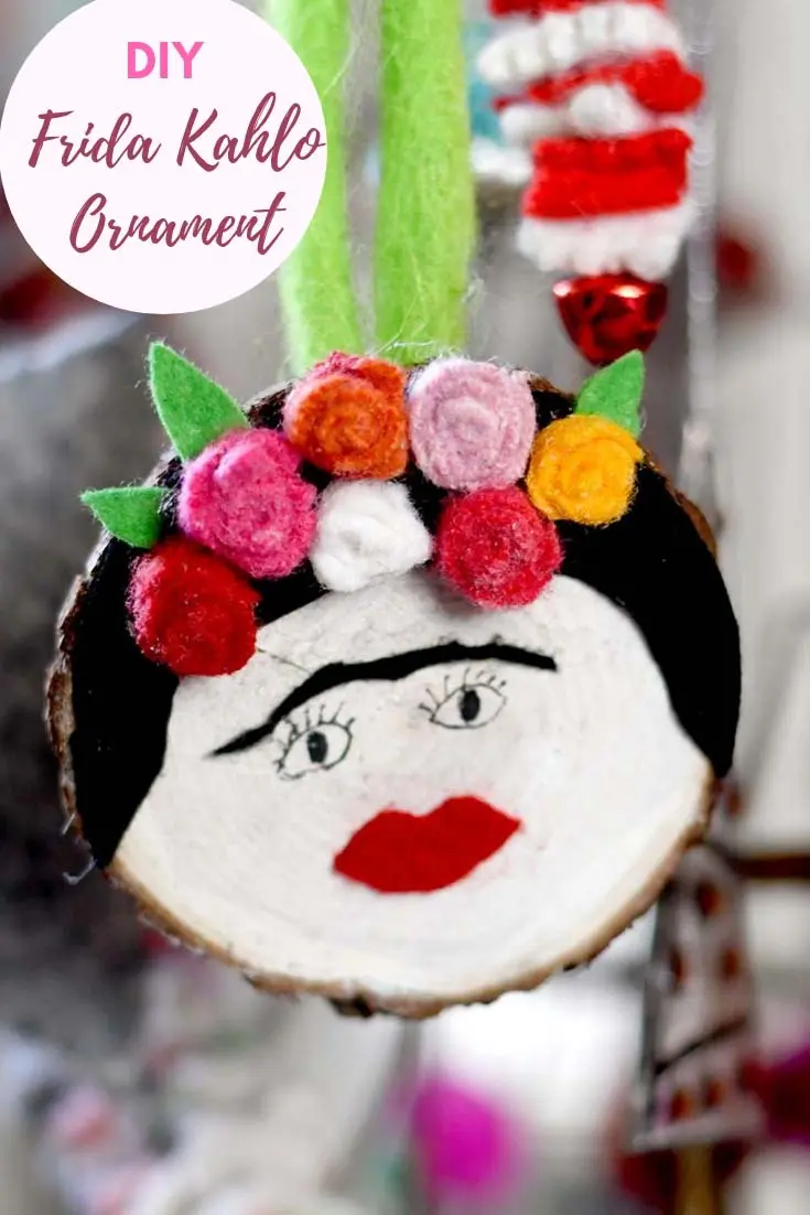 DIY wood slice Frida Kahlo ornament