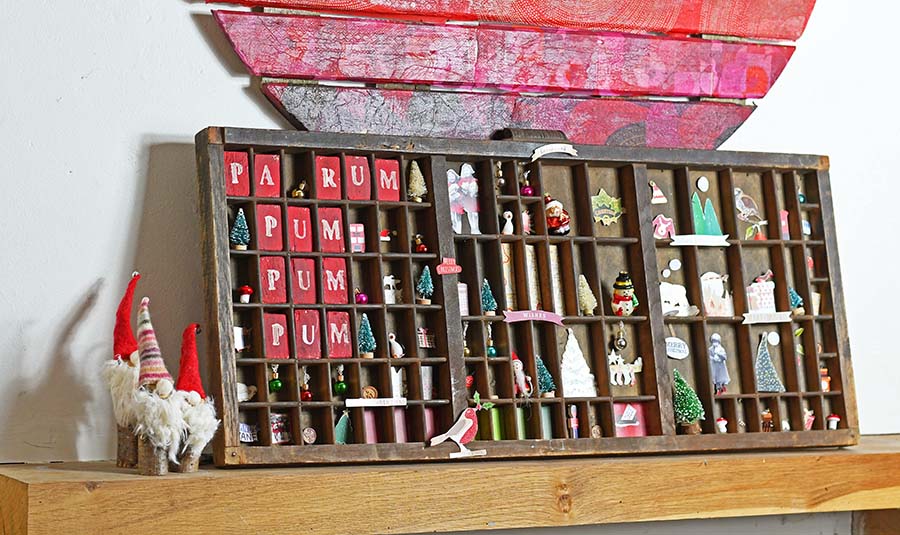 Vintage Christmas Printers Tray into Christmas Shadow box