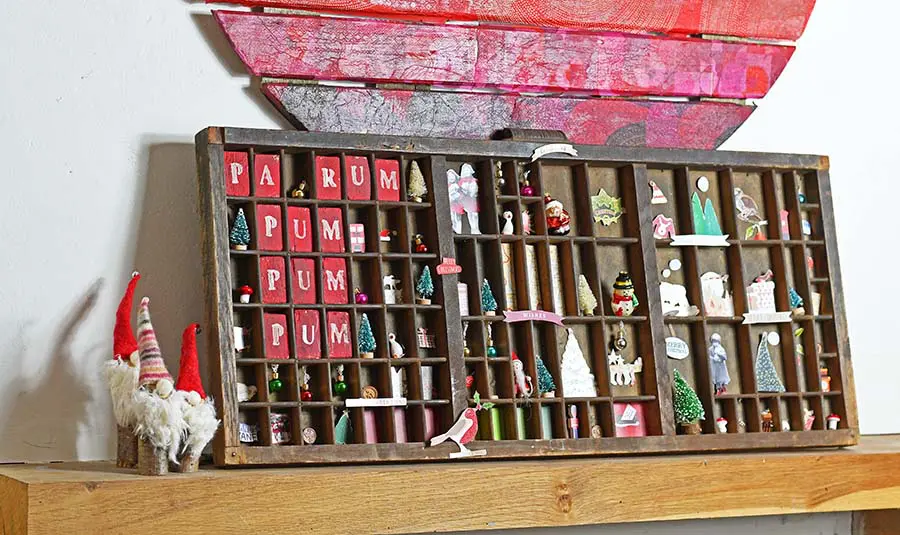 Vintage Christmas Printers Tray into Christmas Shadow box