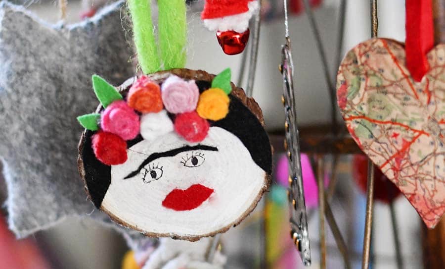 Frida Kahlo theme fancy trinket and treasure Christmas or everyday ornament,