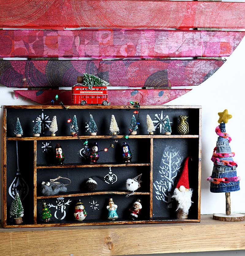 Upcycled IKEA cutlery tray into a Christmas Shadow box