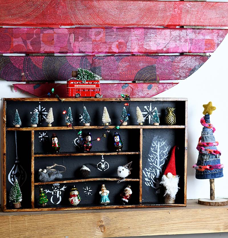 Upcycled IKEA cutlery tray into a Christmas Shadow box