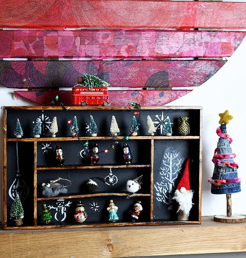 Upcycled IKEA cutlery tray into a Christmas Shadow box