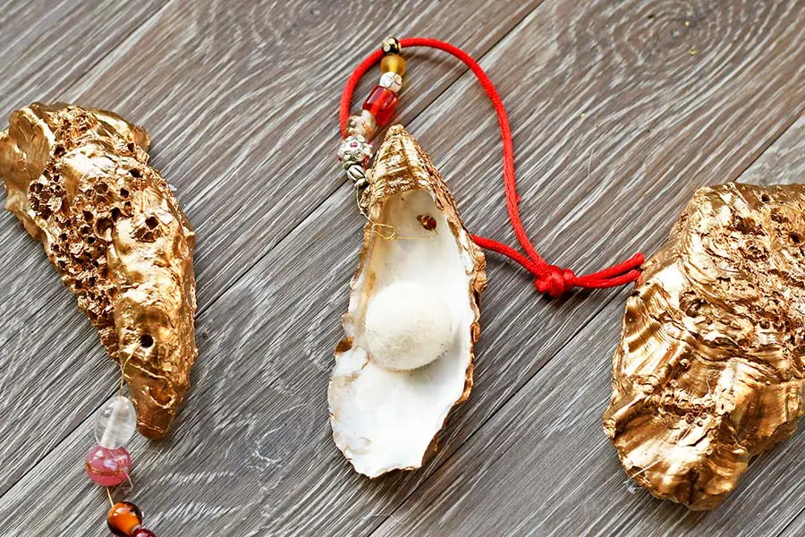 DIY glamourous oyster shell ornament