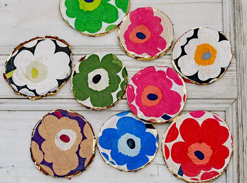 Marimekko Nordic Wood slice for a wall decoration or to use as coasters.