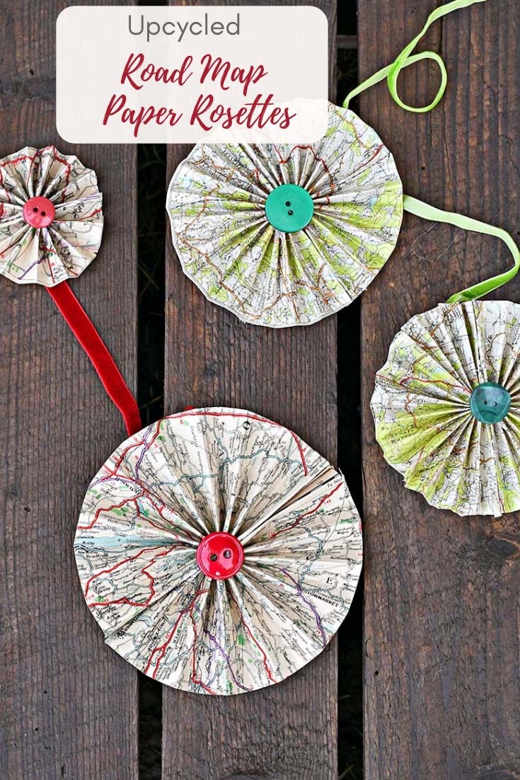 DIY map paper rosettes