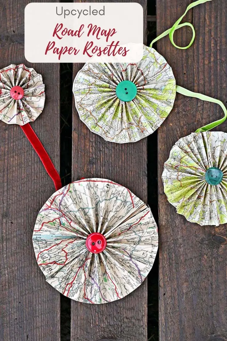 DIY map paper rosettes 