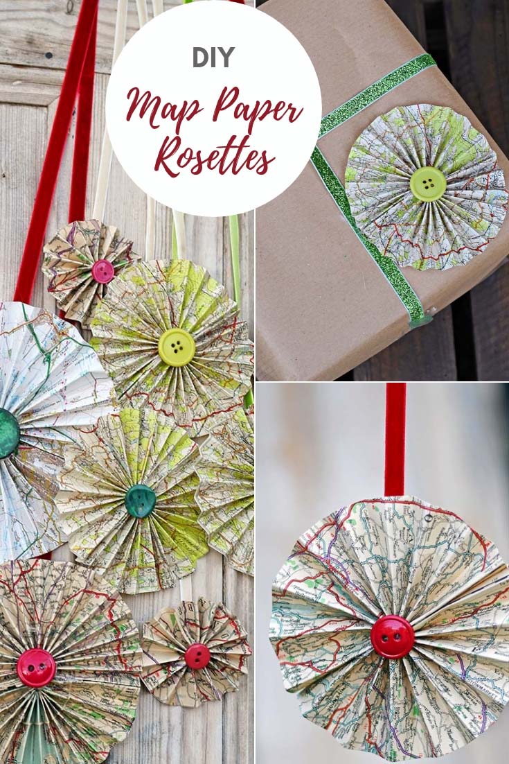 DIY map paper rosettes