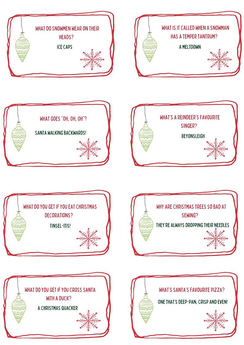 Free printable Christmas Cracker jokes