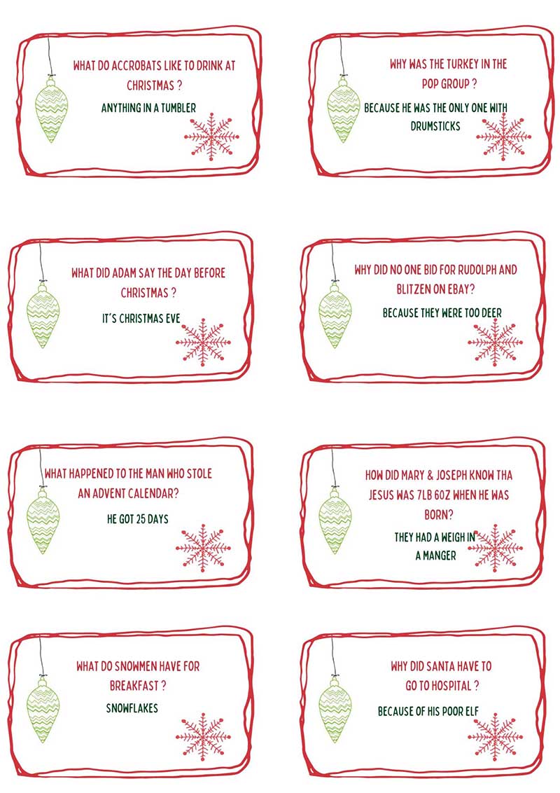 Free printable Christmas Cracker jokes