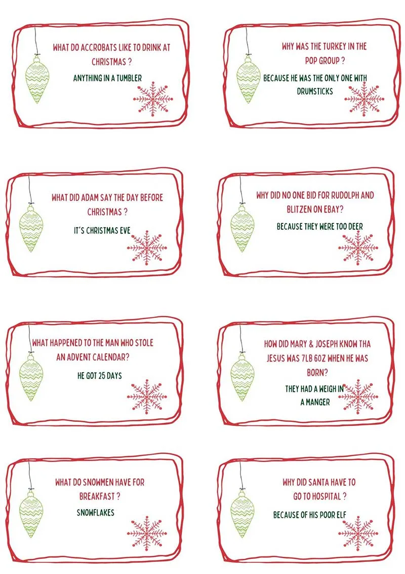 Free printable Christmas Cracker jokes