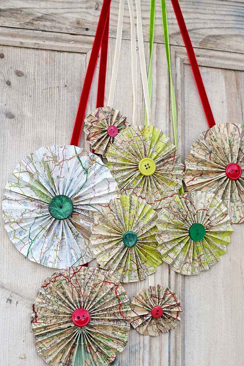 Map paper rosette door wreath