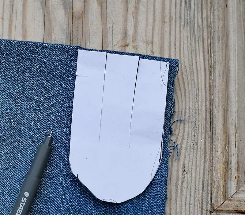 Cutting out denim using template for Scandi hearts