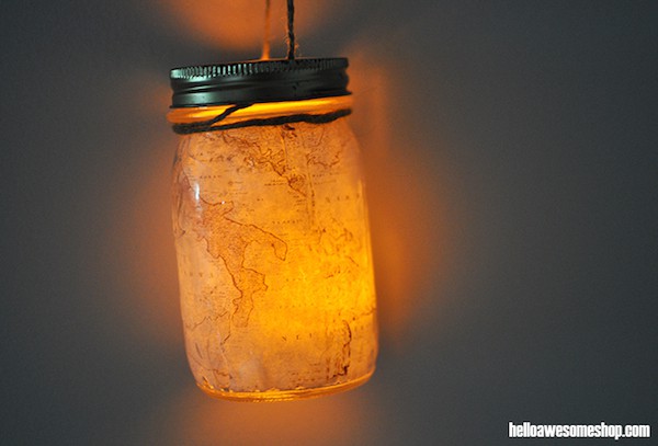 Upcycled map mason jar lantern