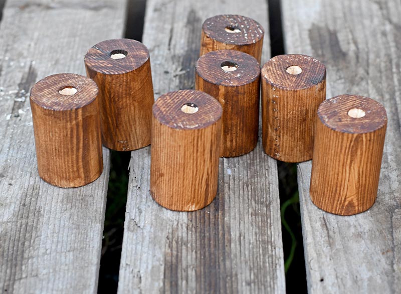 Sanded stained wooden blocks