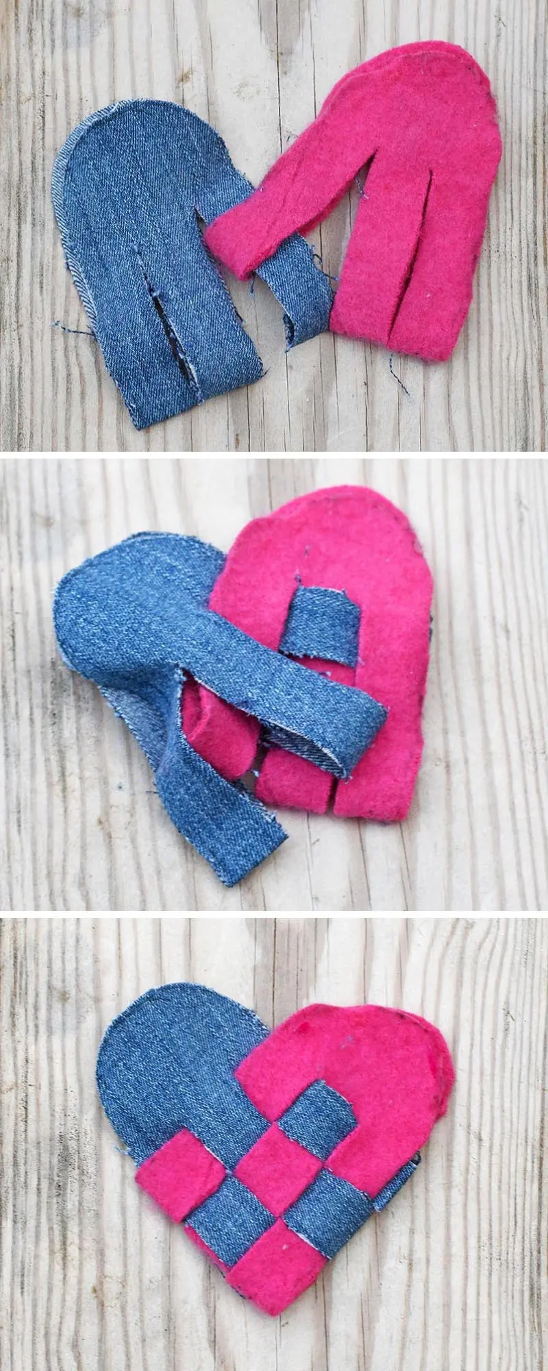 Making upcycled woven scandinavian hearts for decoration