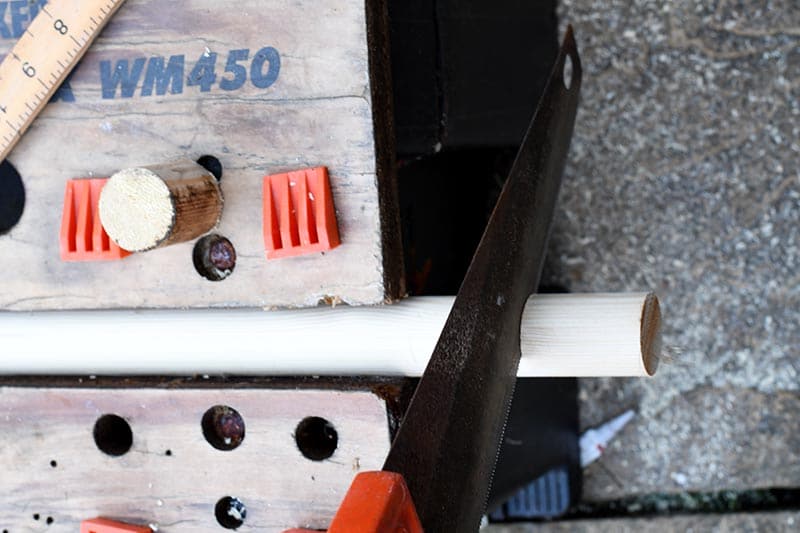 Sawing wooden dowel