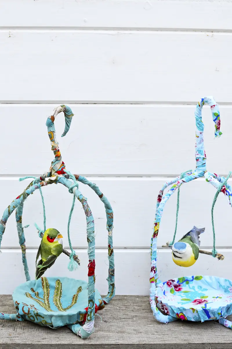 upcycled fabric birdcage spring decoration