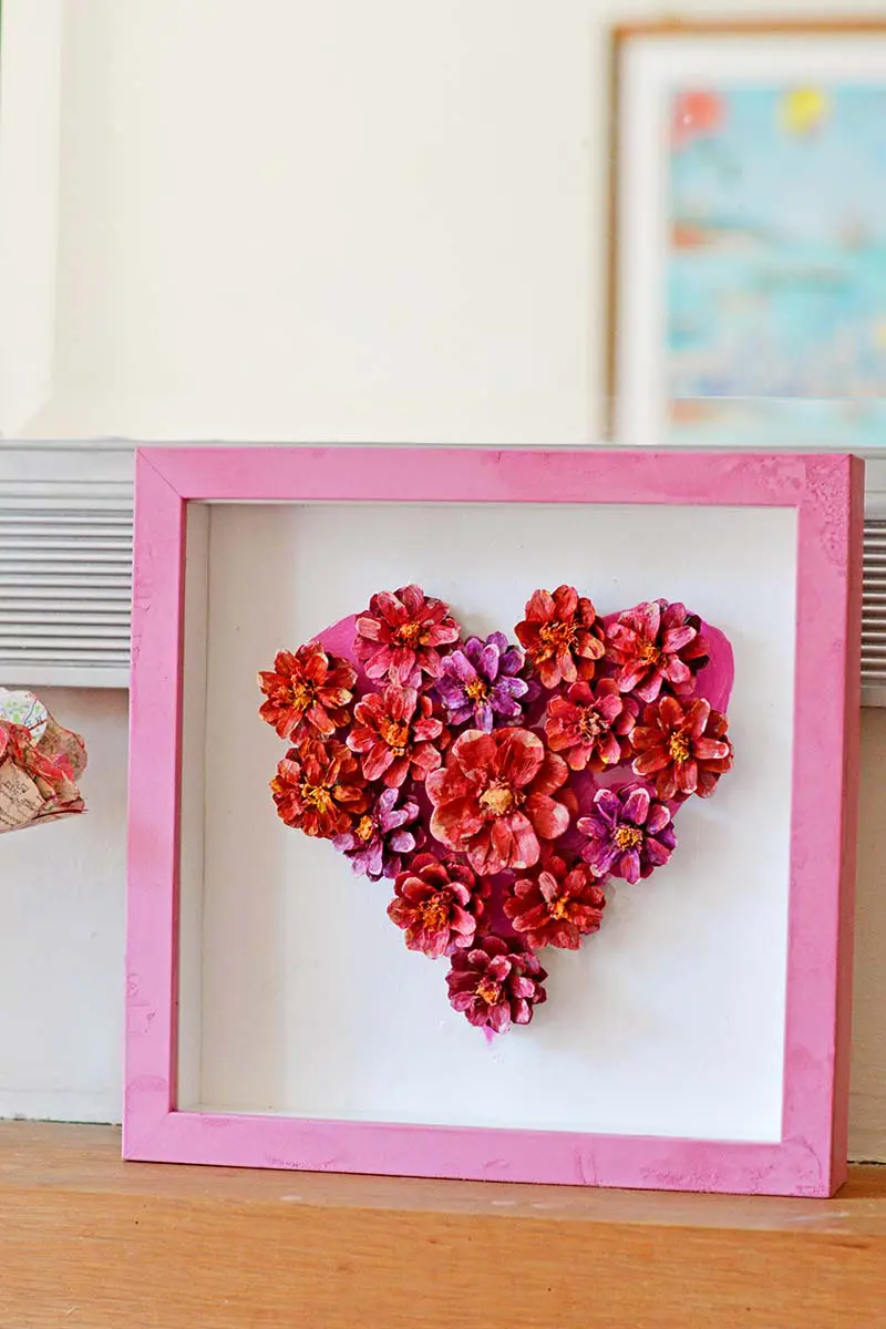 Pinecone flower heart decoration for Valentine's