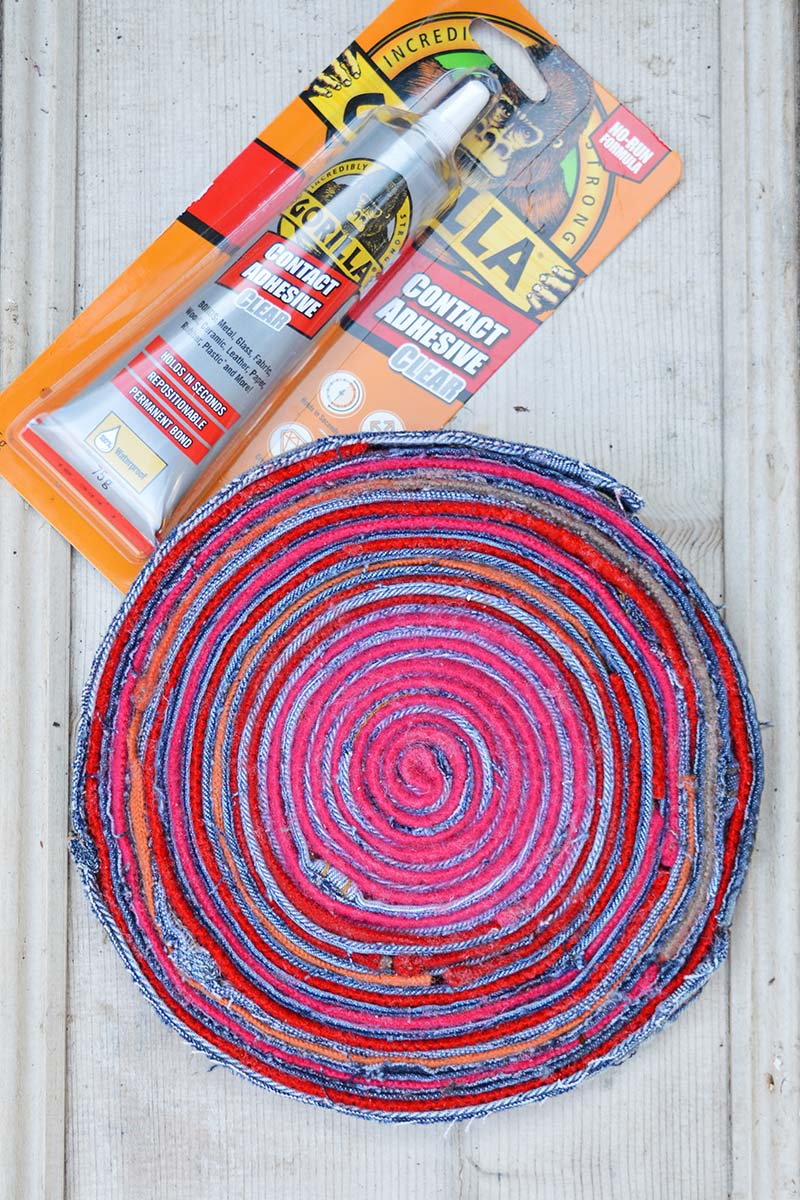 upcycled fabric placemat and glue