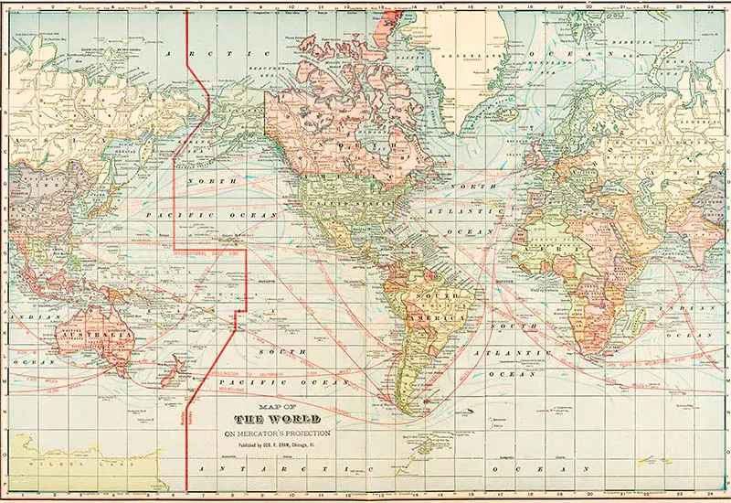 Free vintage world map print for map desk.