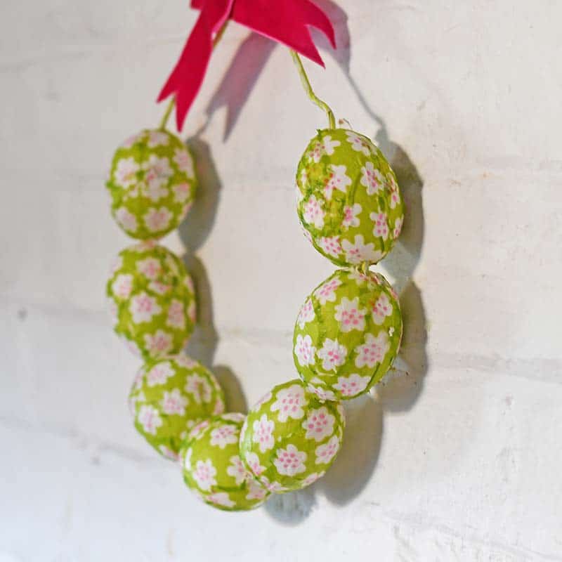 Marimekko Easter egg wreath hung on a wall