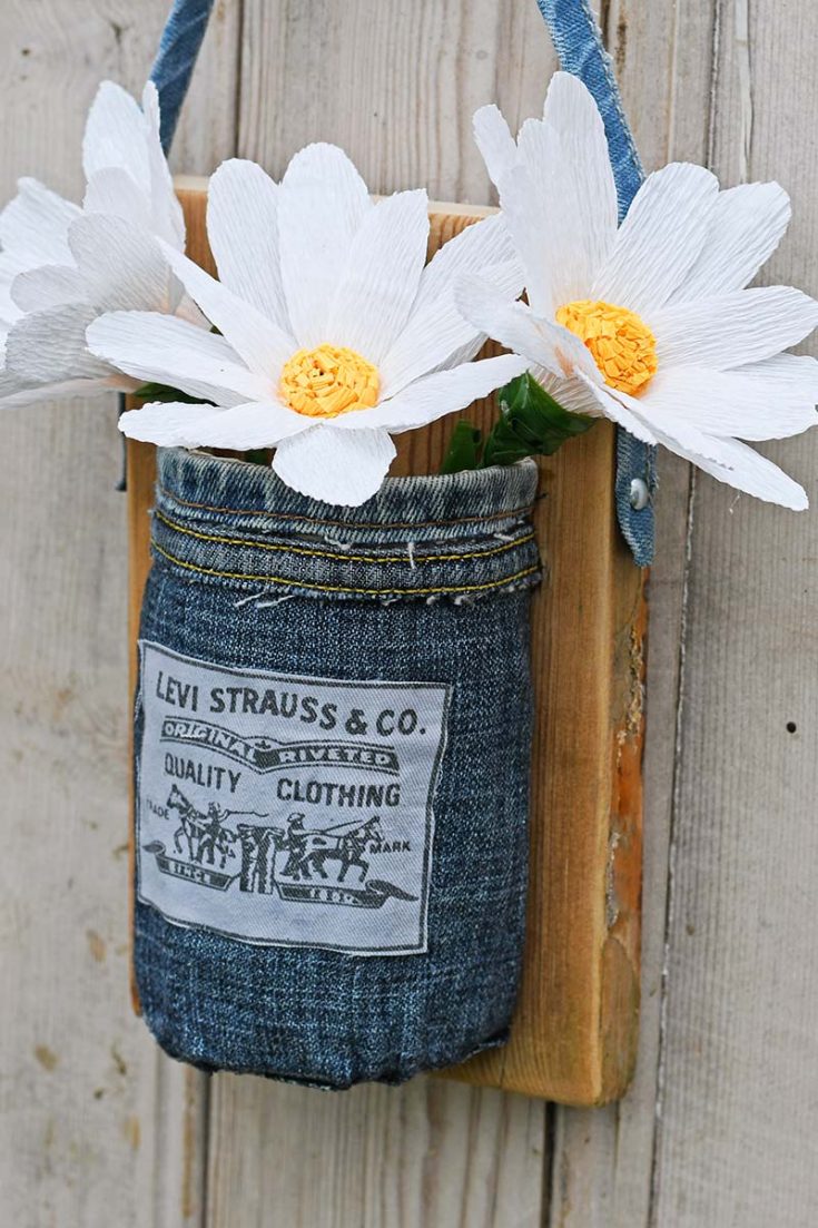 Denim mason jar wall vase