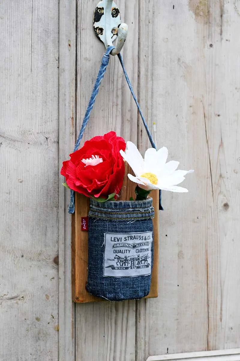 Levi jeans mason jar vase