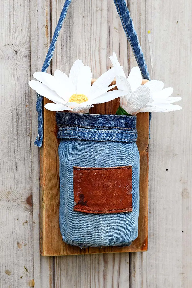 Denim mason jar vase