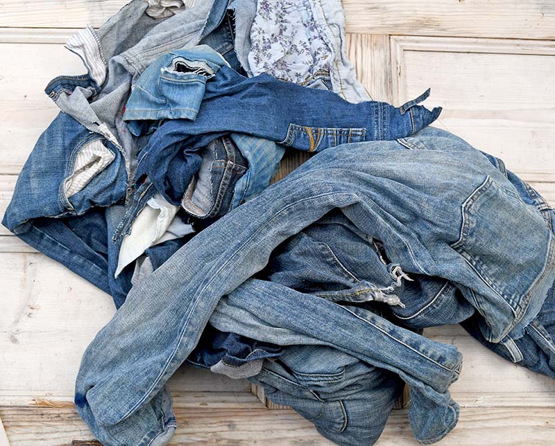 Pile of jeans for handmade chevron rug