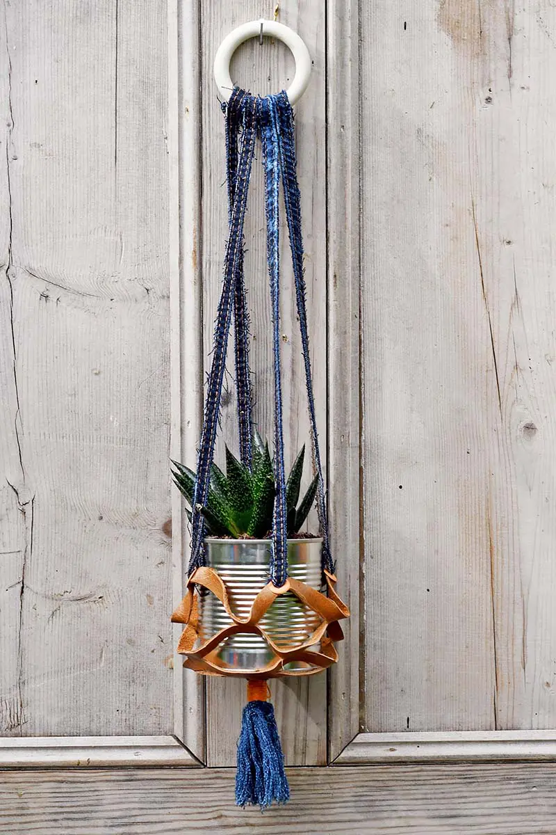 Indoor leather recycled hanging planters