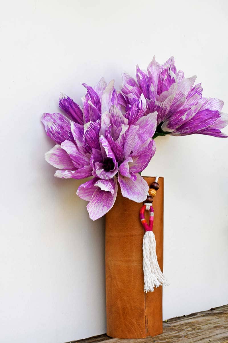 Boho vase and crepe paper flowers handmade