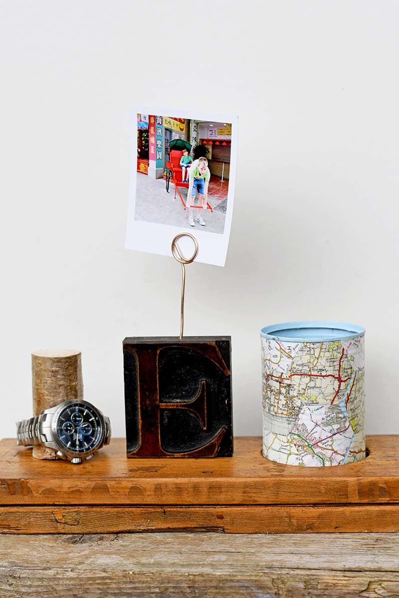 DIY fathers day gift photo holder and nightstnad organizer