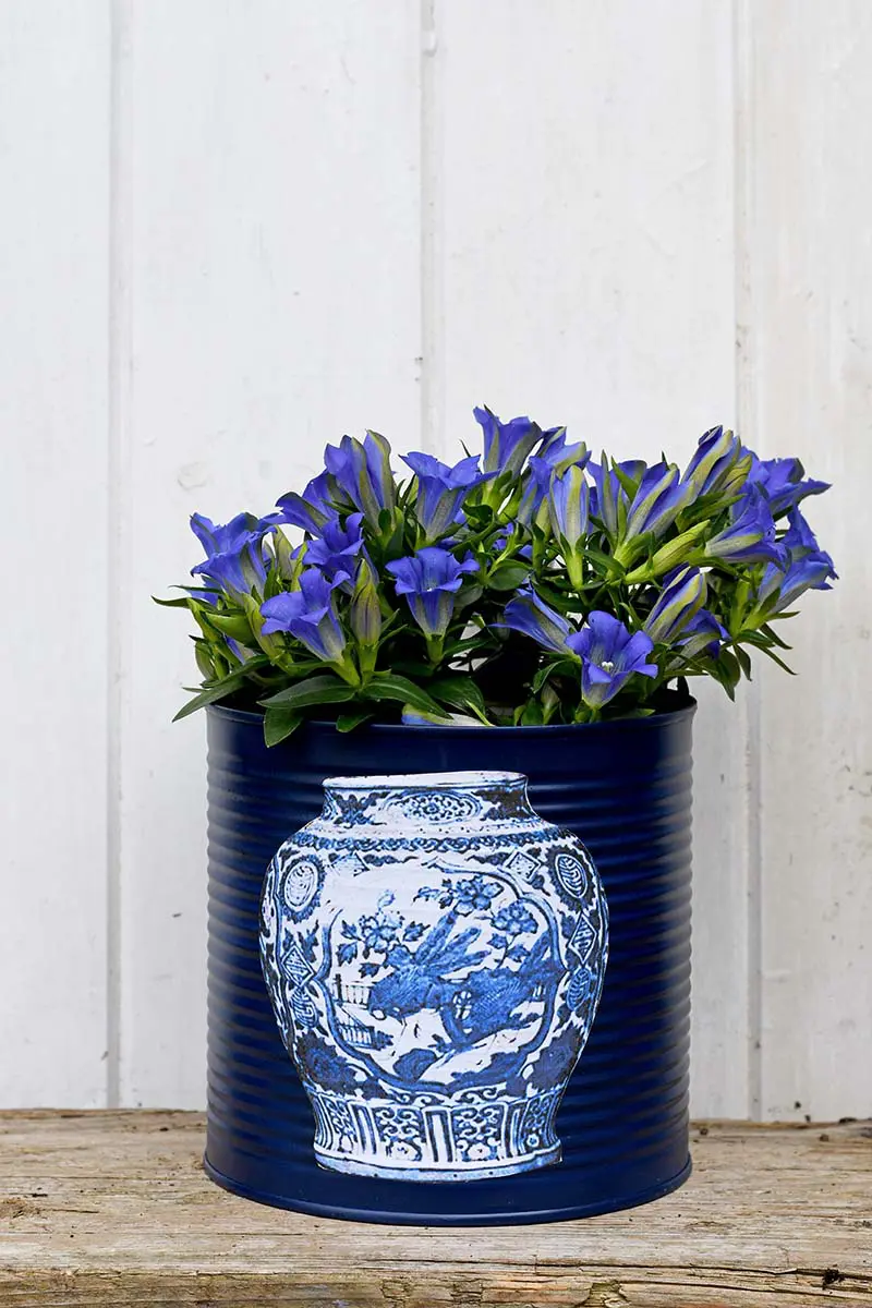 Faux Ming vase tin can planter