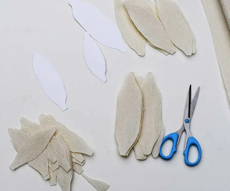 Cut out crepe paper petals for giant paper flowers