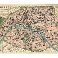 Vintage Paris Map Monuments Poster by Cavallini & Co. 20" x 28"