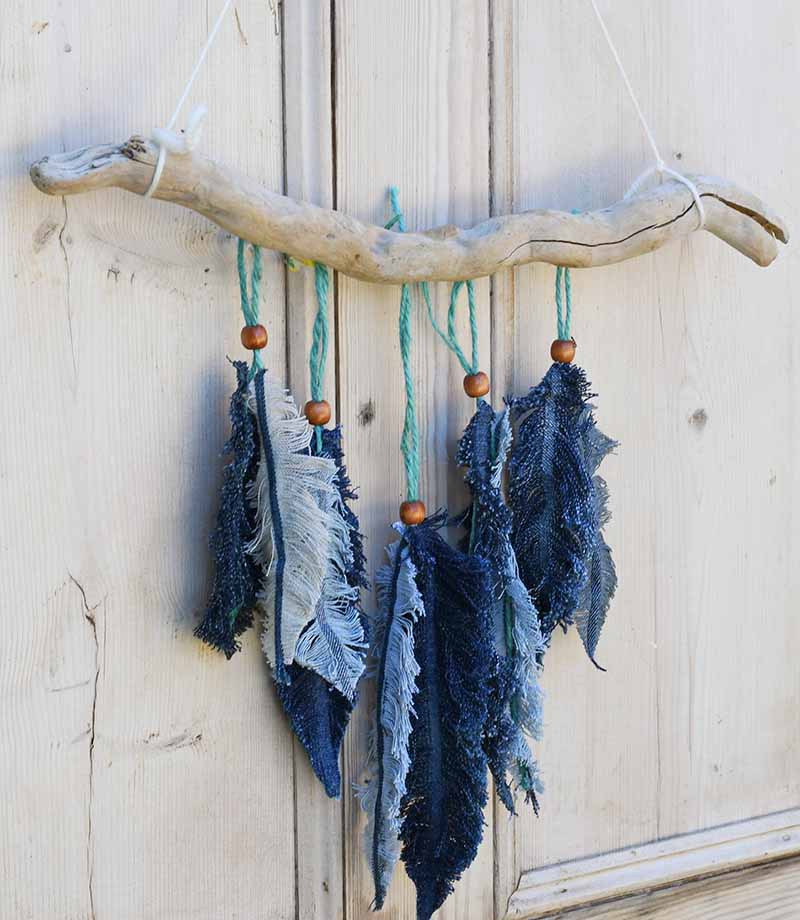 denim feather wall decor