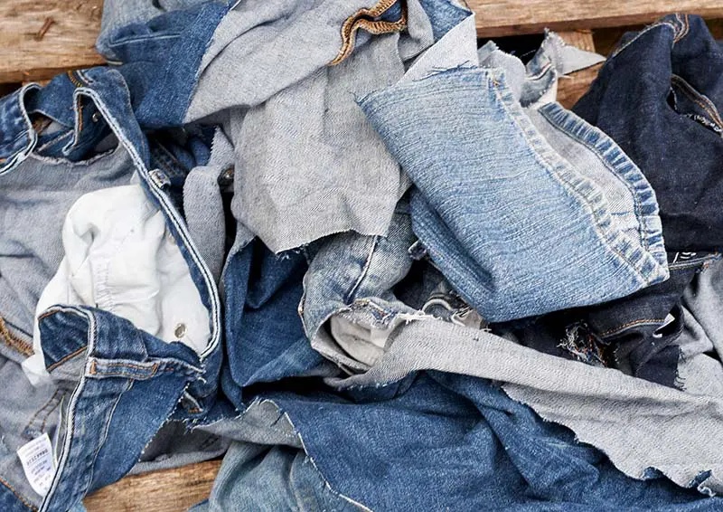 Denim scraps from old blue jeans