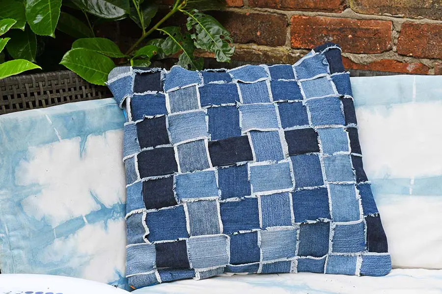 woven denim pillow